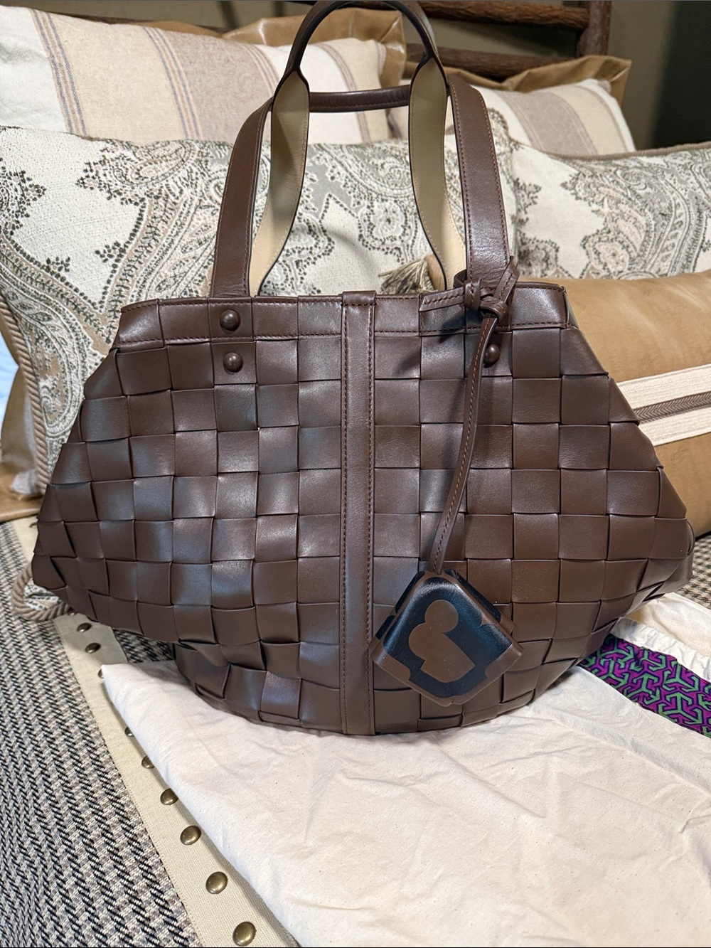 Tory Burch Chocolate Brown Woven Leather Tote